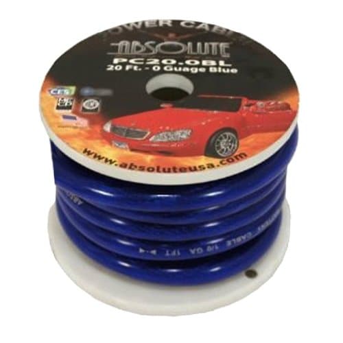 Absolute P020BL 0 Gauge Spool Power Wire Cable, 20 Feet (Blue)