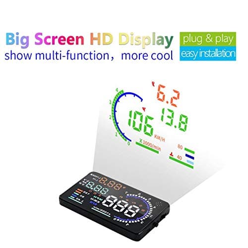 Trainshow A8 Head Up Display 5.5'' OBD II Car Windshield HUD with Speed Fatigue Warning RPM MPH Fuel Consumption Multiple-Color Bright Speeding Warning