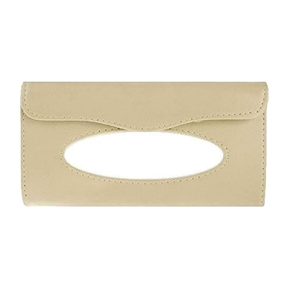 Beige Car Sun Visor Tissue Paper Box Case Auto Interior Decoration Accessories Holder