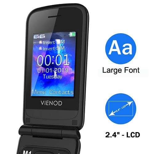 VF241 Big Button Mobile Phones For Elderly, 2.4" Display, 2G Unlocked Senior Flip Mobile Phone with SOS Function, Speed Dial, Torch and Camera- Black