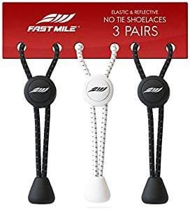 Fast Mile 3 Pair No Tie Shoelaces, Premium Quality Elastic Reflective Lock Shoe, Black and White