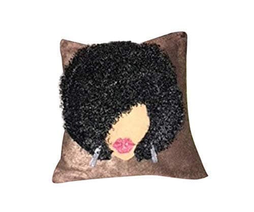 Black Woman with Afro' Handmade Throw Pillow with Custom Printed Pillow Cushion Cover| Decorative Throw Pillow for Home Décor | 16 x 16 inches| Made in the USA