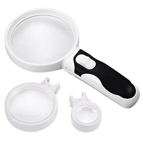 LED Magnifying Glass 2.5X 5X 16X Handheld Illuminated Magnifier with Light Jewelry Loupe Super High Clarity Magnifier (White)