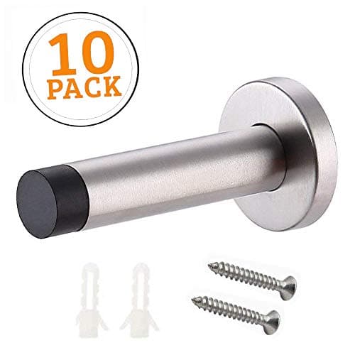 Modern Door Stop with Rubber Bumper, CBTONE 10 Pack Stainless Steel Wall Mount Door Stopper with Screws and Anchors, Brushed Finish, 3.5 Inch in Height