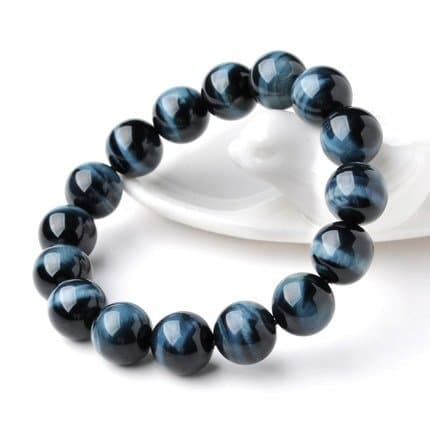 12mm Blue Tiger Eye Hawk Eye Mala Bracelet 7.5"