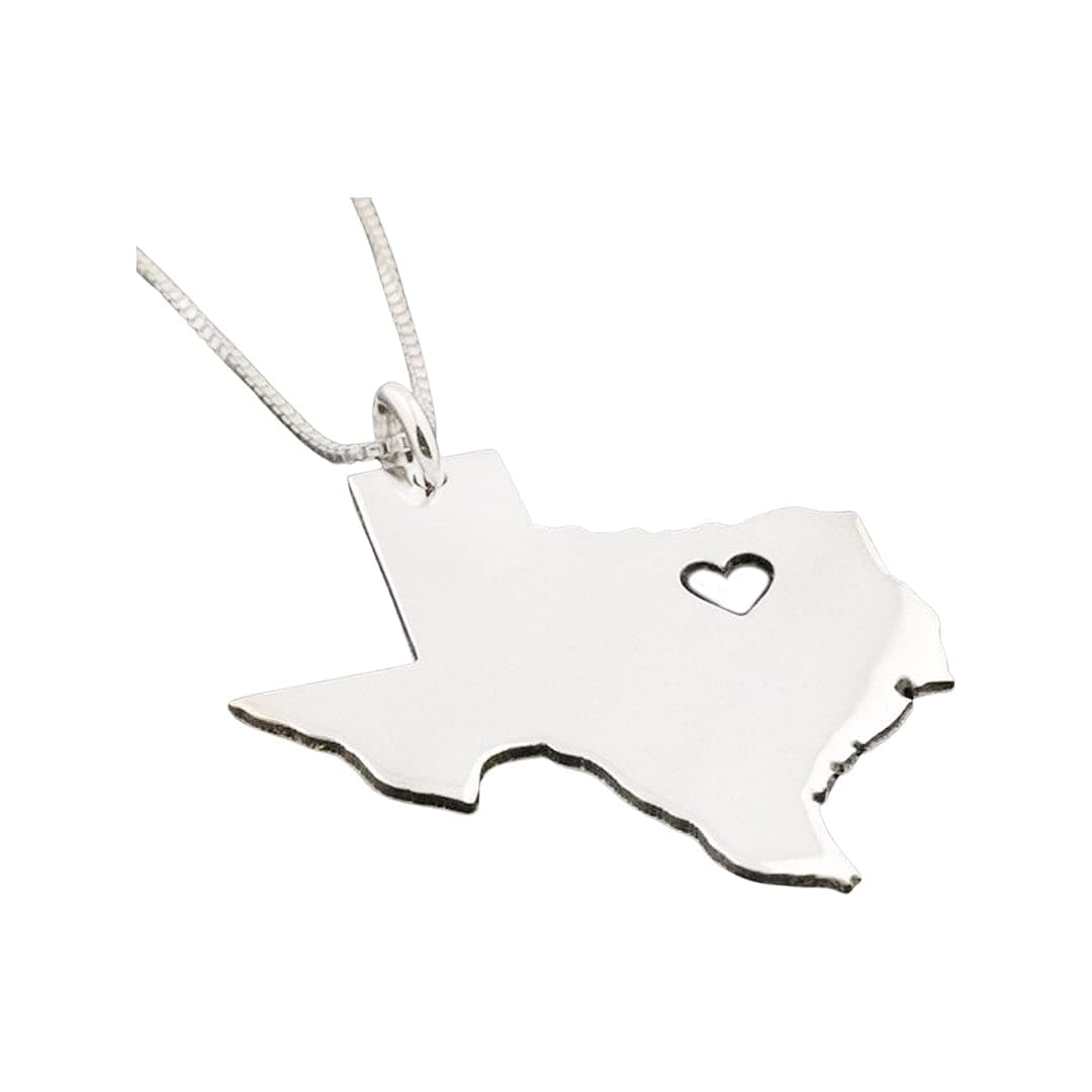 Texas State Sterling Silver Necklace - Personalized Heart Pendant with Bright Satin Finish - Women's Gift - Born or Live in Texas