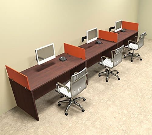 Three Person Orange Divider Office Workstation Desk Set, OT-SUL-SPO6