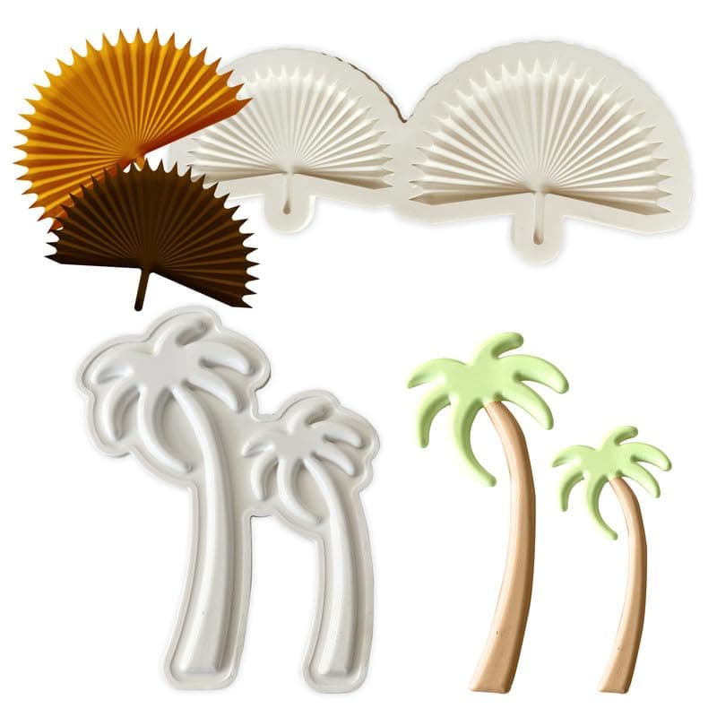MoldBerry Garnising Mold Making Fan Shape & Coconut Shape Silicone Garnish Mold Chocolate Mould Candy, Crayons, Fondant Resin Cake Decoration Tools for DIY Dessert Decoration Garnish Pack -2