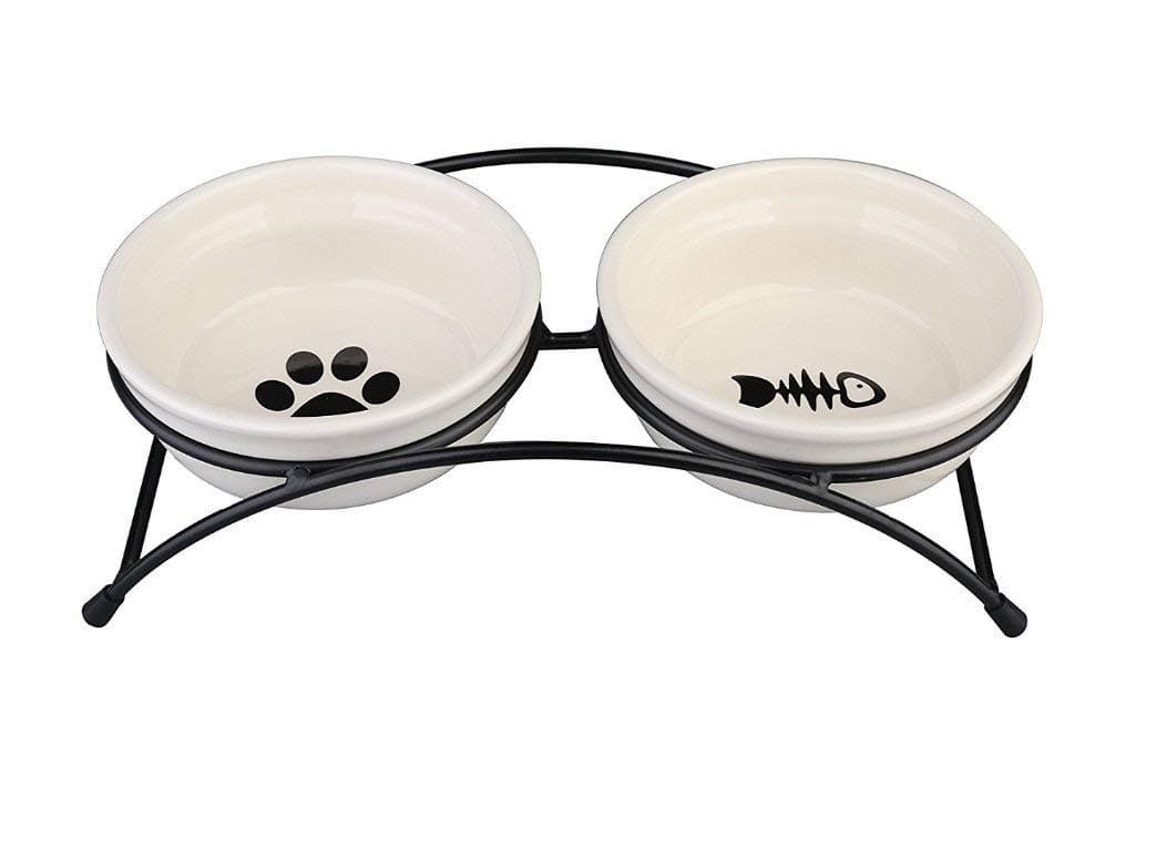 Pet Feeder Double Ceramic Bowl for Small Dogs and Cats