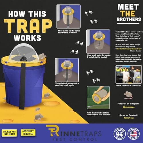 RinneTraps | Dizzy Dunker Bucket Lid Mouse Trap | Made in USA | Multi Catch | Humane | Indoor/Outdoor | (2 Pack)