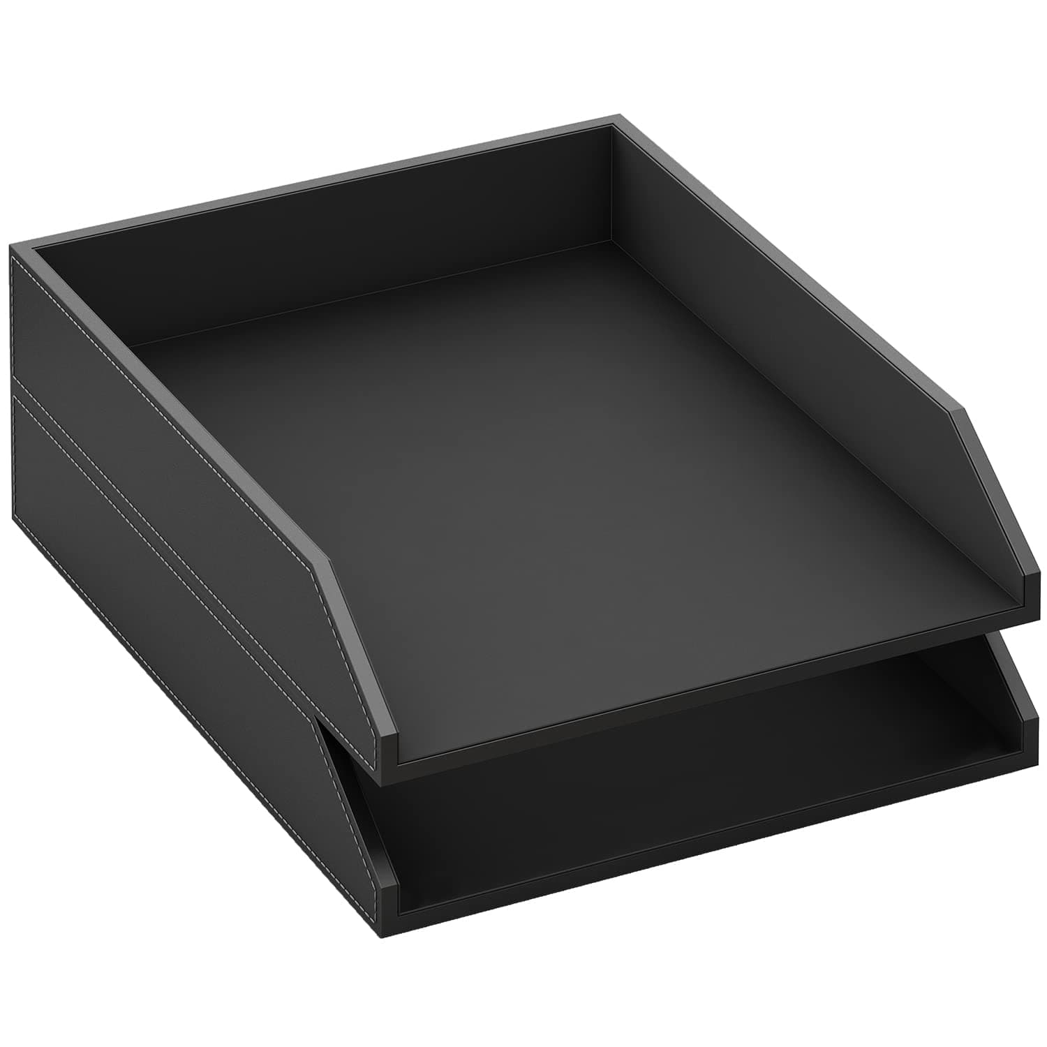 Thipoten Leather Letter Tray, Stackable Desk Organizer Holder for Office Supplies, Paper, File, Magazine, Perfect Office Organization for Desktop (Black-2Tiers)