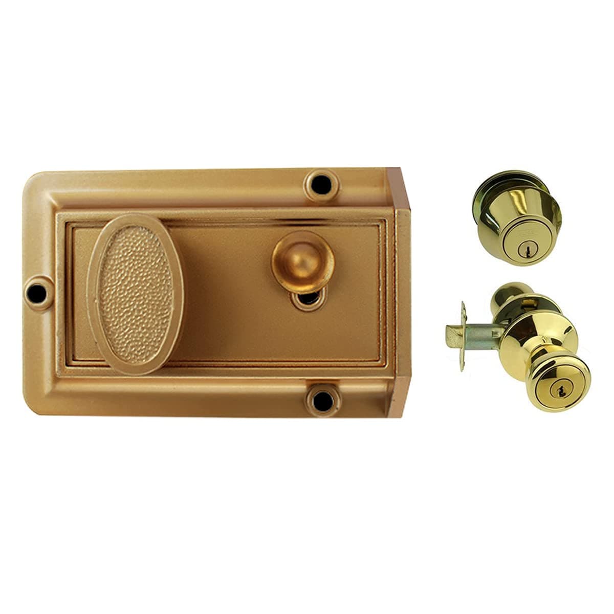 NU-SET Lock | Heavy Duty Night Latch and Economic Contractor Lockset| Entry Door Lock with Single Cylinder Deadbolt (Bronze & Brass)