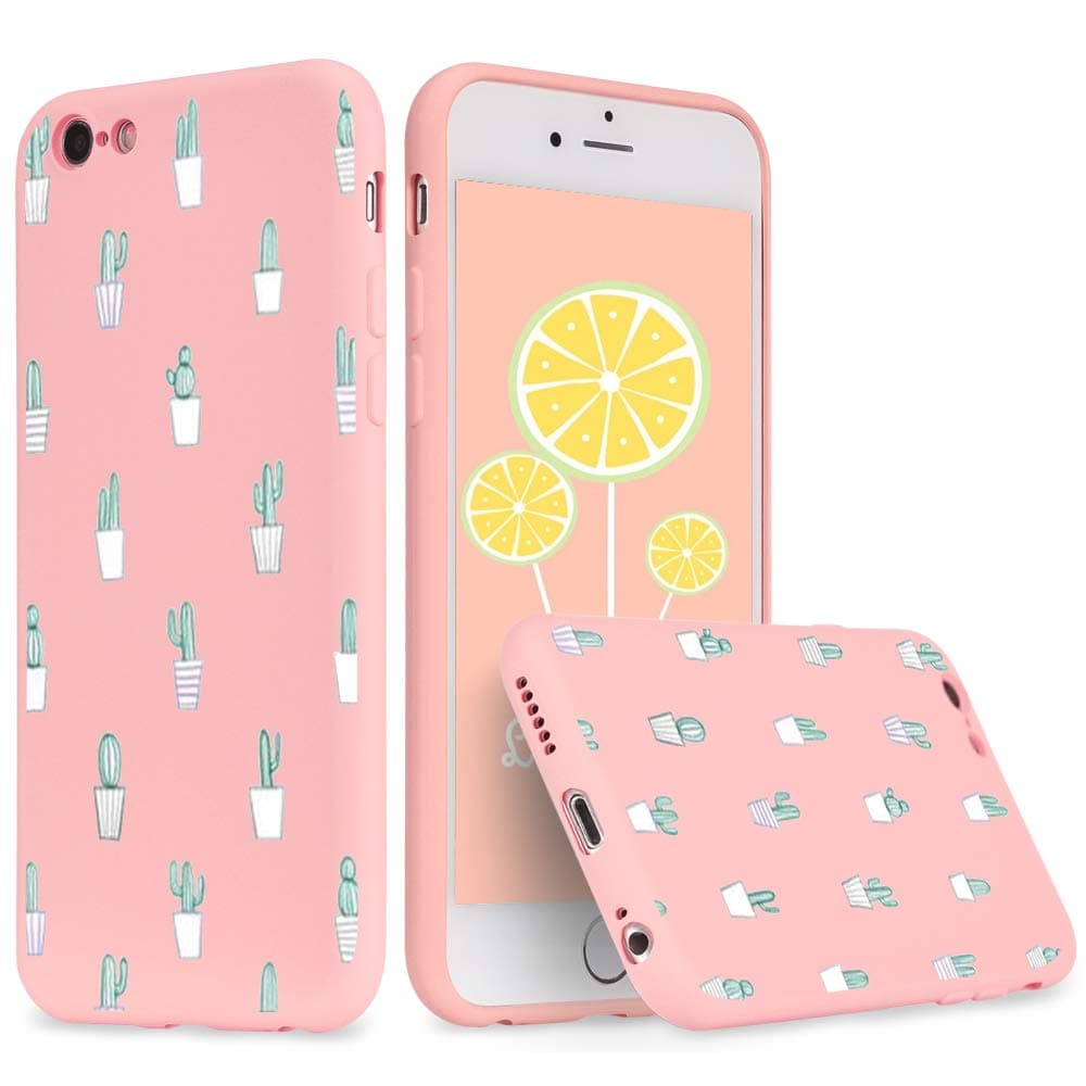 Idocolors Cute Cactus Case for iPhone X/Xs Rubber Liquid Silicone Pink Girly Pattern Cover for Girls & Women Soft Slim Bumper Protective Plants Phonecase