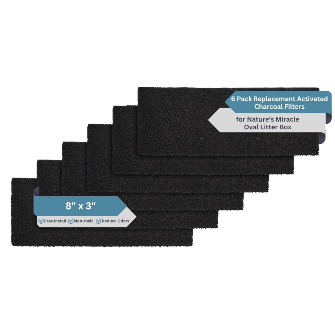 6-Pack Activated Carbon Litter Filters - 8" x 3" Oval Cat Litter Filters Replacement for Odor Elimination - Compatible with Nature Miracle Corner Box & Other Models, USA Made