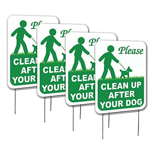 VSE | "Please Clean Up After Your Dog" | 4 Double Sided Lawn Signs with Metal H-Stakes | 9 x 12 inch