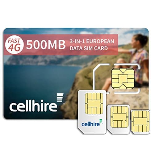 Cellhire Prepaid 4G Europe Data SIM Card - Europe 500MB Bundle - 33 Countries - 3-in-1 SIM