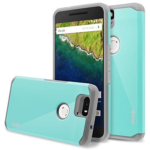 Nexus 6P case, RANZ Grey with Aqua Blue Hard Impact Dual Layer Shockproof Bumper Case for Google Nexus 6P