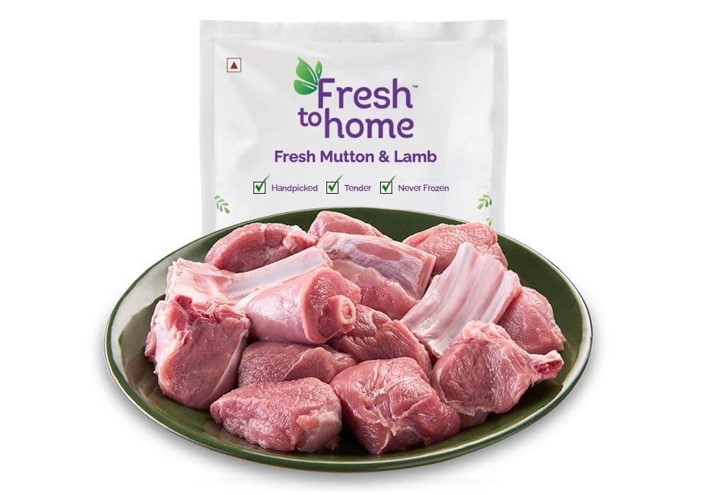 FreshToHome Goat | Curry Cut | 480g to 500g Pack | Include Bones | Tender | Fresh | Never Frozen