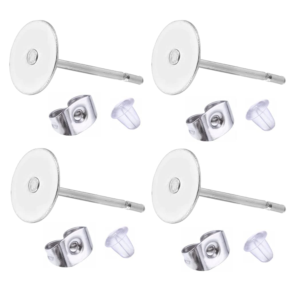 100 Pieces Stainless Steel Earrings Posts Flat Pad,100 Pieces Butterfly Earring Backs,100 Pieces Bullet Earring Backs,Total 300 Pieces (6mm)
