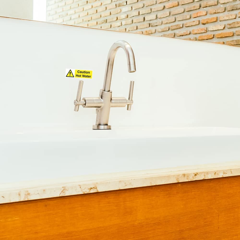 Sara Prints Caution Hot Water Stickers Self adhesive Waterproof Vinyl Sticker 150mmx50mm V1184