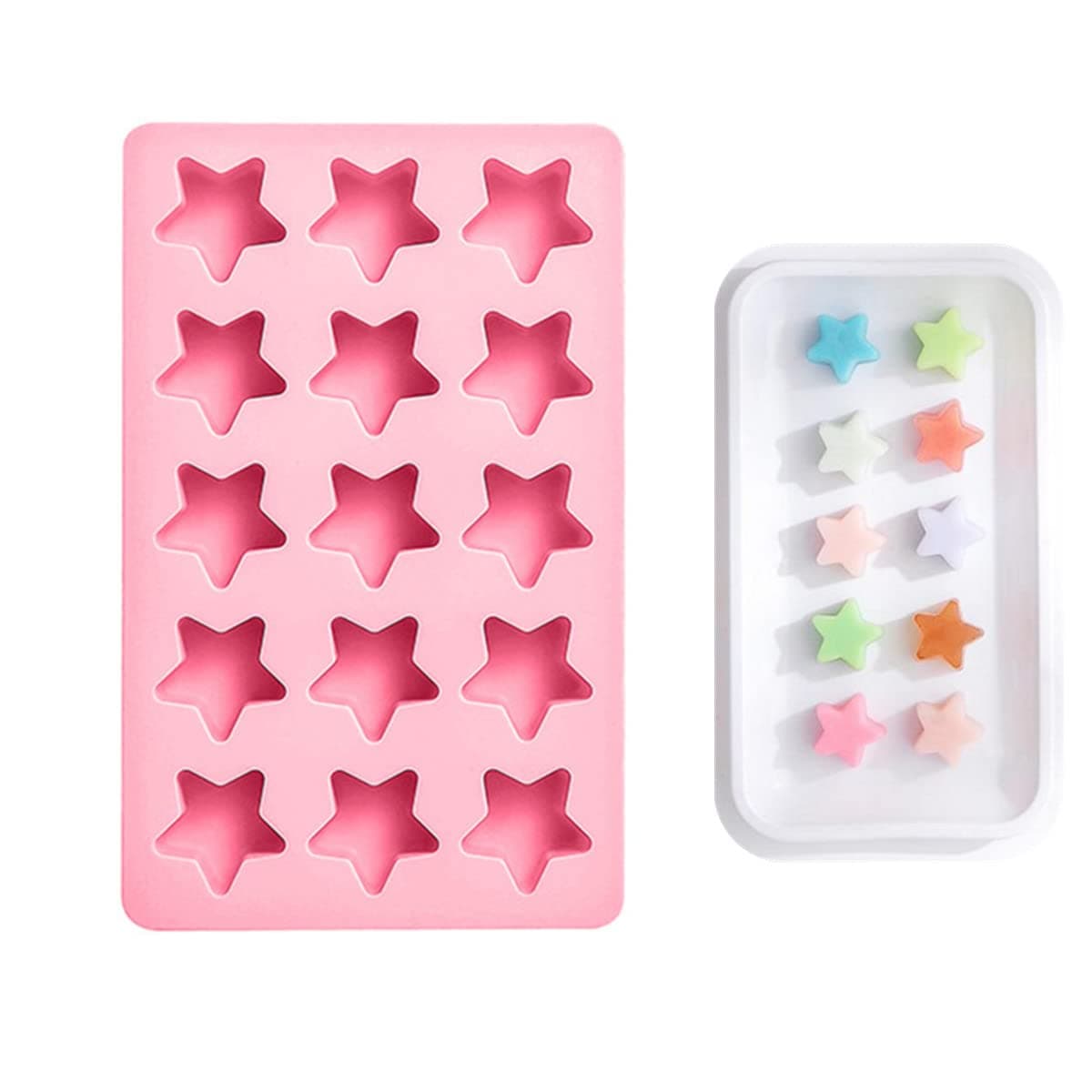 Cute Ice Cube Trays Silicone Chocolate Mold Wax Melt Molds Easy Release Ice Trays Non-Stick Chocolate Soap Pudding Jello Ice Cube Tray (Star)