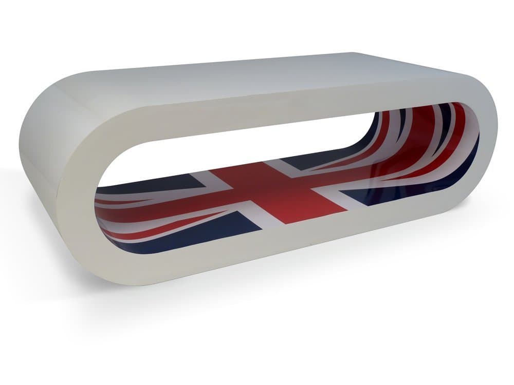 Zespoke Design Retro High Gloss White with Union Jack Inner Hoop Coffee Table/Tv Stand UK Made 90Cm No Feet
