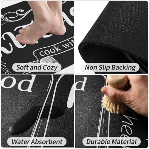 XLHOMO Kitchen Rugs Sets of 3, Non Slip Washable Kitchen Mats for Floor, Black Farmhouse Kitchen Floor Mats Cushioned Anti Fatigue Stain Resistant for Kitchen, Laundry Room, Entryway Floor Decor
