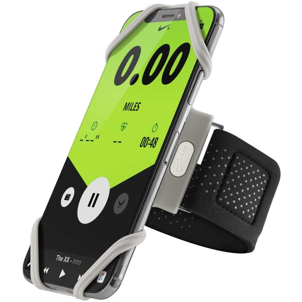 BONE Run Tie Running Armband Phone Holder, Cell Phone Arm Band for Jogging, Adjustable Band, iPhone 16 15 14 13 12 Pro Max Plus Samsung Galaxy Smartphone, Phone Size 4-6.7" (Gray/Arm S Size 20~25cm)