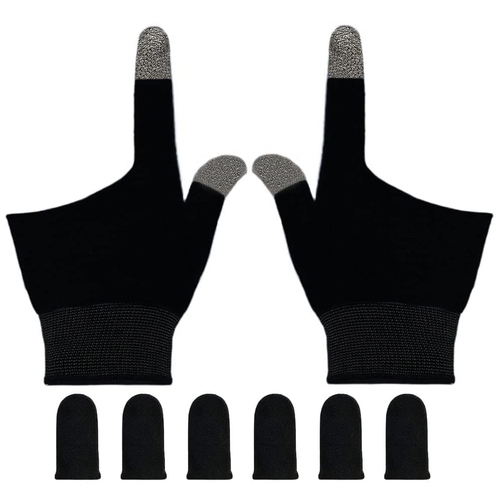 Gaming Gloves for Sweaty Hands, Ultra-Thin Breathable Touchscreen Game Gloves with Thumb Finger Sleeves for iPad Tablet/Mobile Phone