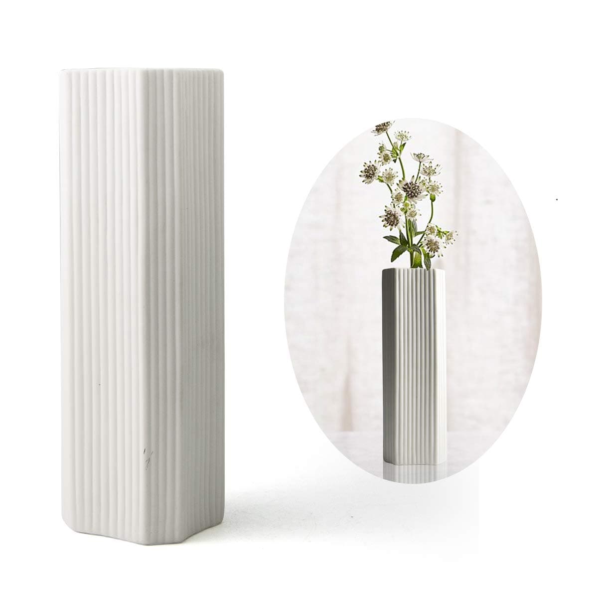 PUDDING CABIN 11" Flower Vase Simple White Vases for Home Decor