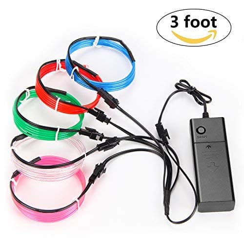 EL Wire Neon High Bright Glowing Lights Wire with Battery Controller for Burning Man Halloween Christmas Party DIY Decoration (Blue/Red/Green/White/Pink)-1m (Multi-Colored)