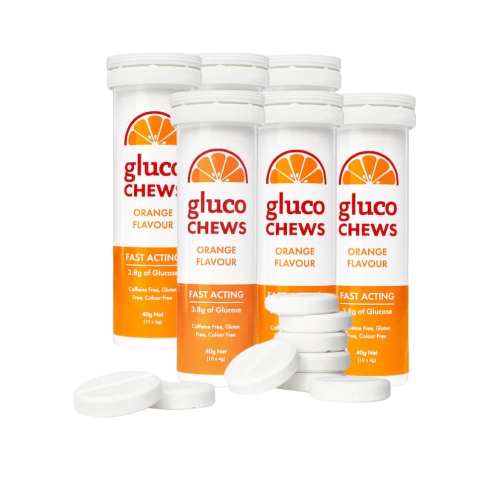 - Glucochews Orange Glucose Tablets – 60 Tablets (10 per Tube, 6 Pocket-Sized Tubes) – 3.8g Fast-Acting Glucose Each – Boosts Energy & Blood Sugar – Gluten-Free, Fat-Free, Caffeine-Free