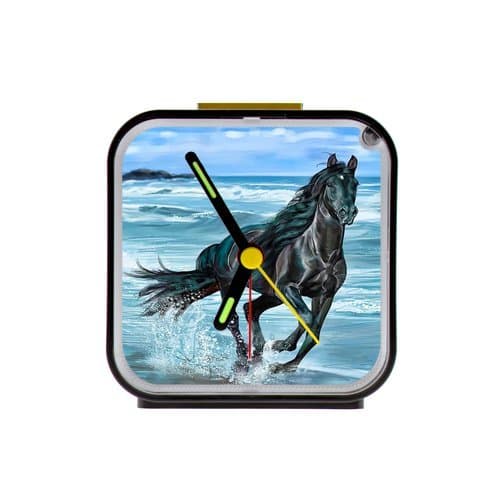 Cool Running Horse Custom Square Black Alarm Clock,Home Decor 100% Quartz