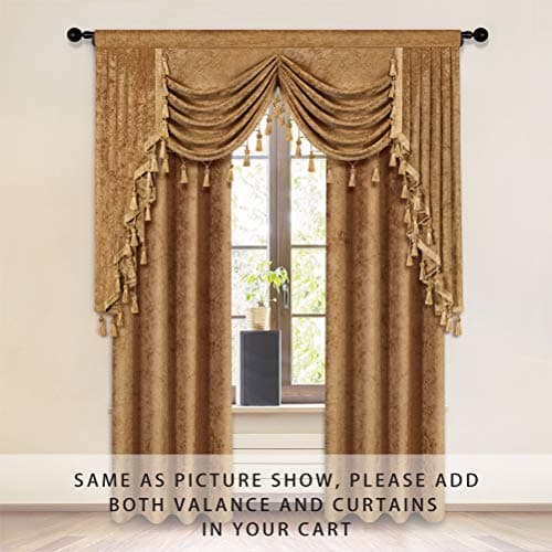 ELKCA Thick Chenille Window Curtains Valance for Living Room Bronze Waterfall Valance for Bedroom,Rod Pocket,1 Panel(Bronze, W69)