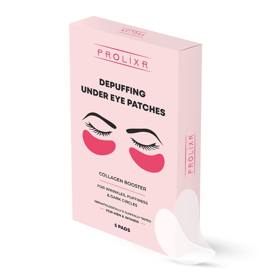 Prolixr Depuffing Under Eye Patch | Under Eye Patches For Dark Circles, Puffiness And Inflammation | Contains Aloe Vera Gel, Witch Hazel, Carrot & Almond Extract | Collagen Mask For All - 5 Patches