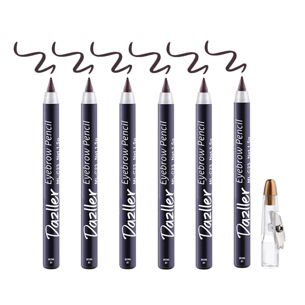Dazller Eyebrow Pencil with Sharpener|Water-Resistant|Long Stay|Creamy Wax Formula|Infused with Carnauba & Castor Oil|Brown-1|Pack of 6|9g