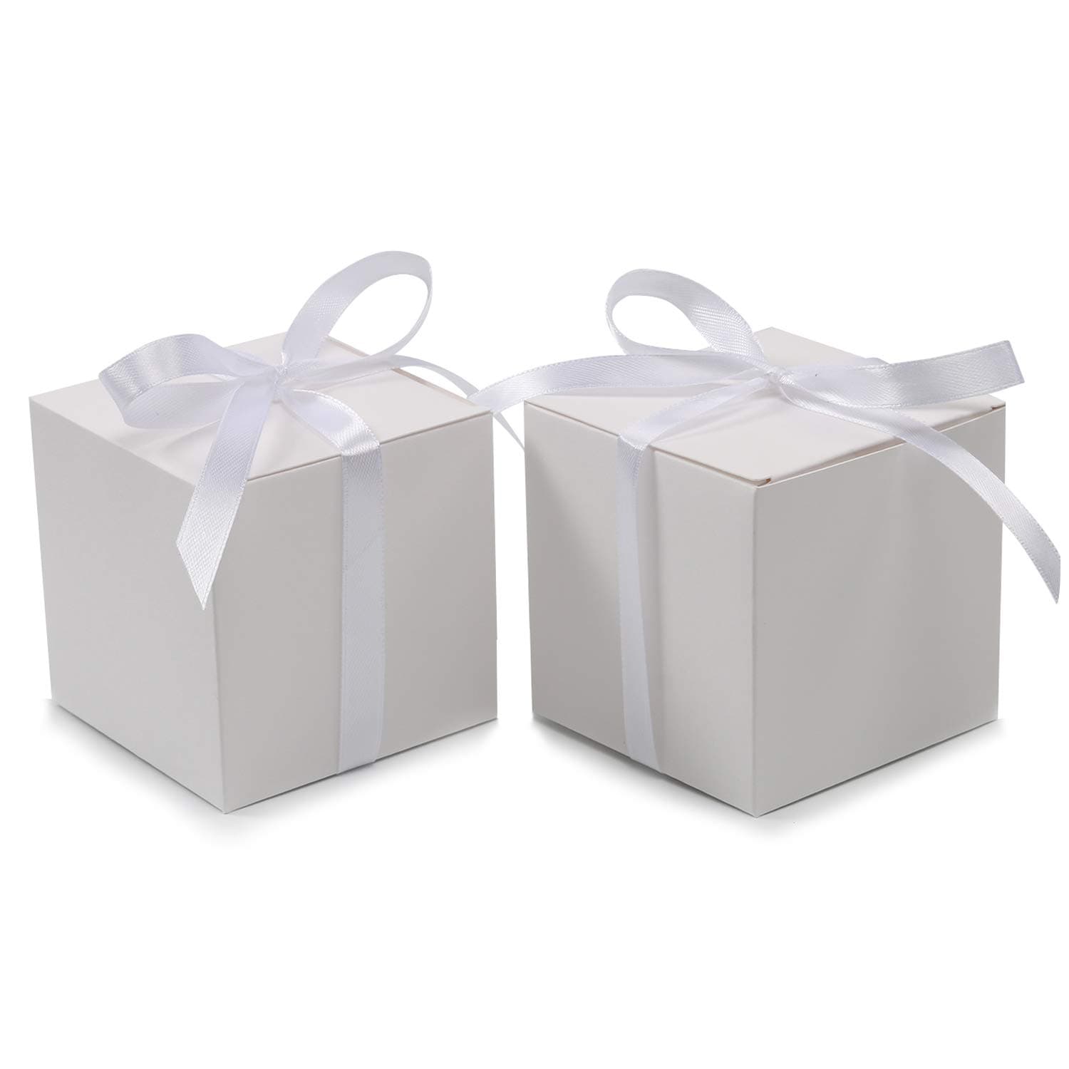 COTOPHER 60pcs Small Gift Boxes, Favor Boxes 2x2x2 inches Paper Gift Boxes with Ribbons Candy Box for Wedding Favors Baby Shower Bridal Shower Birthday Party (White)