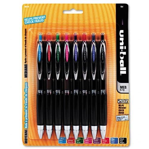 uni-ball : Signo Gel 207 Retractable Roller Ball Pen, Assorted Ink, Medium, 8 per Set -:- Sold as 2 Packs of - 8 - / - Total of 16 Each