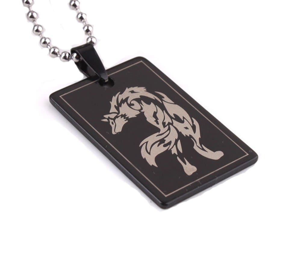 1 Pair Stainless Steel Black and Silver Wolf Dog Tag Matched Set Pendant Necklace Men Women Jewelry