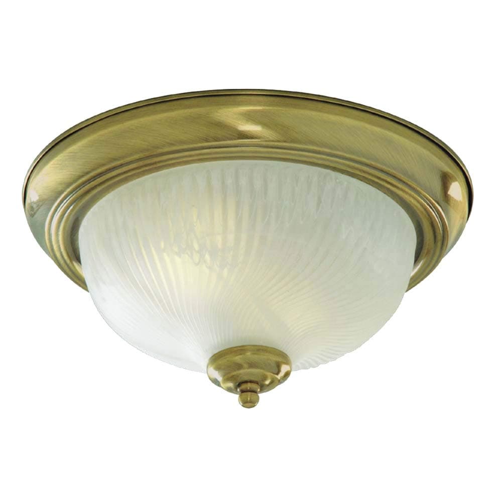 Searchlight Lighting 7622-11AB Antique Brass Finish Flush Ceiling Light with Ribbed Glass Diffuser, 2 x 40 watts