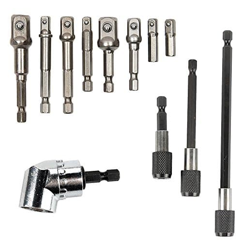 Breynet Magnetic Drill Bit Extension, Right Angle Drill 105 Degree, 1/4" 3/8" 1/2" Impact Driver Socket Adapter Hex Shank Square Nut Driver Power Drill Bit Set