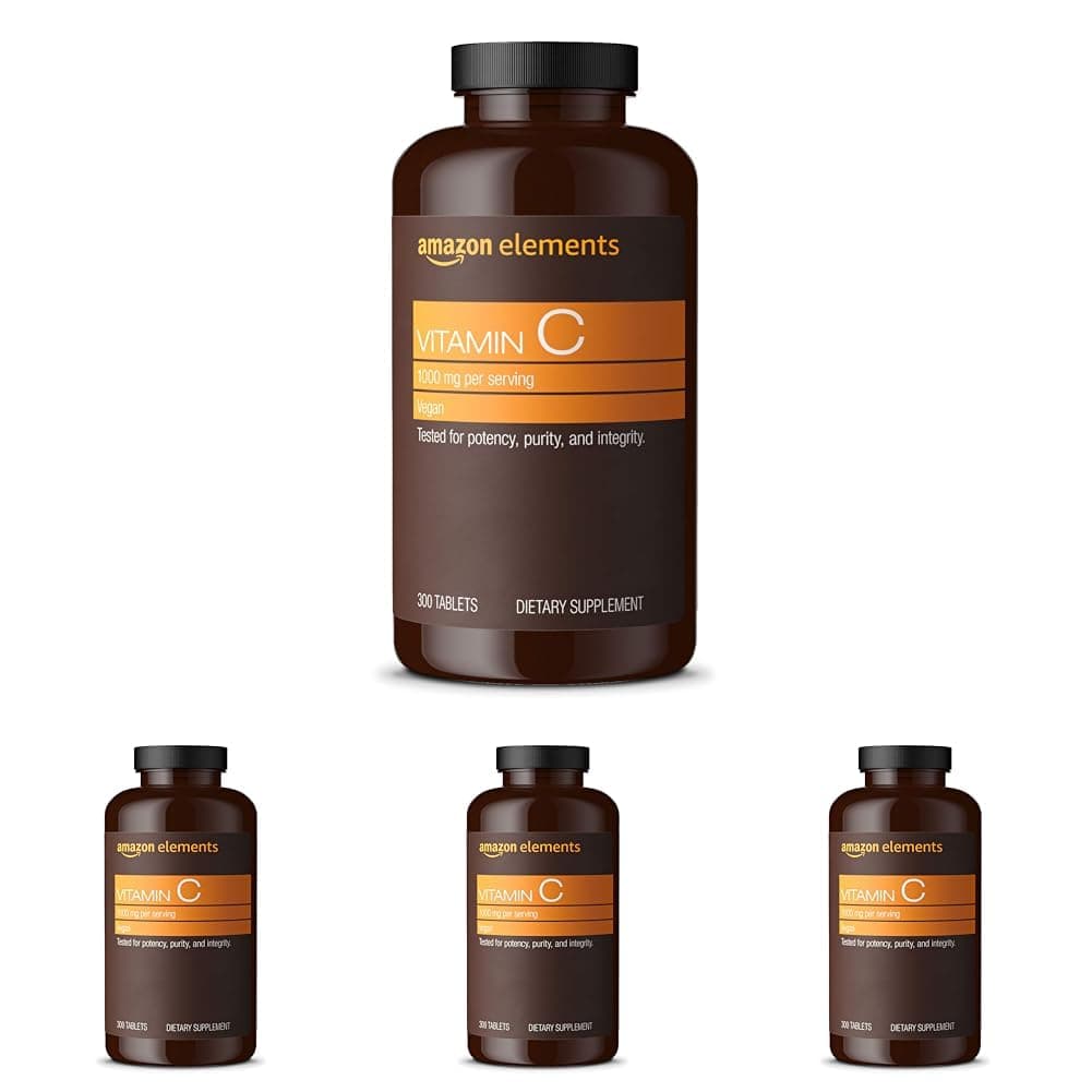 Amazon Elements Vitamin C 1000mg, Supports Healthy Immune System, Vegan,10 Month Supply,300 Tablets(Pack of 4)