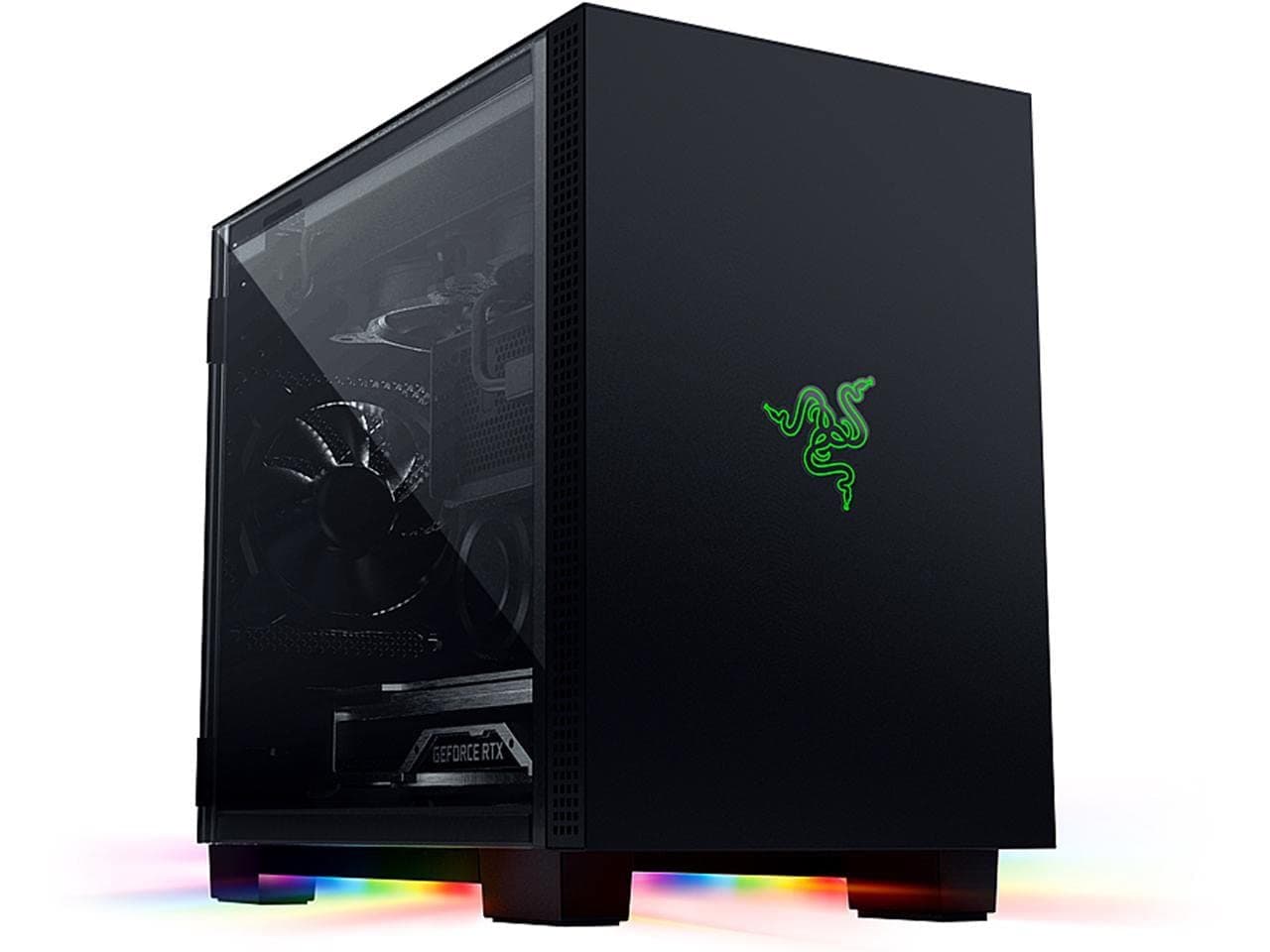 Razer Tomahawk Mini-ITX Gaming Case: Dual-Sided Tempered Glass Swivel Doors, Ventilated Top Panel, Chroma RGB Underglow Lighting, Built-in Cable Management, Classic Black