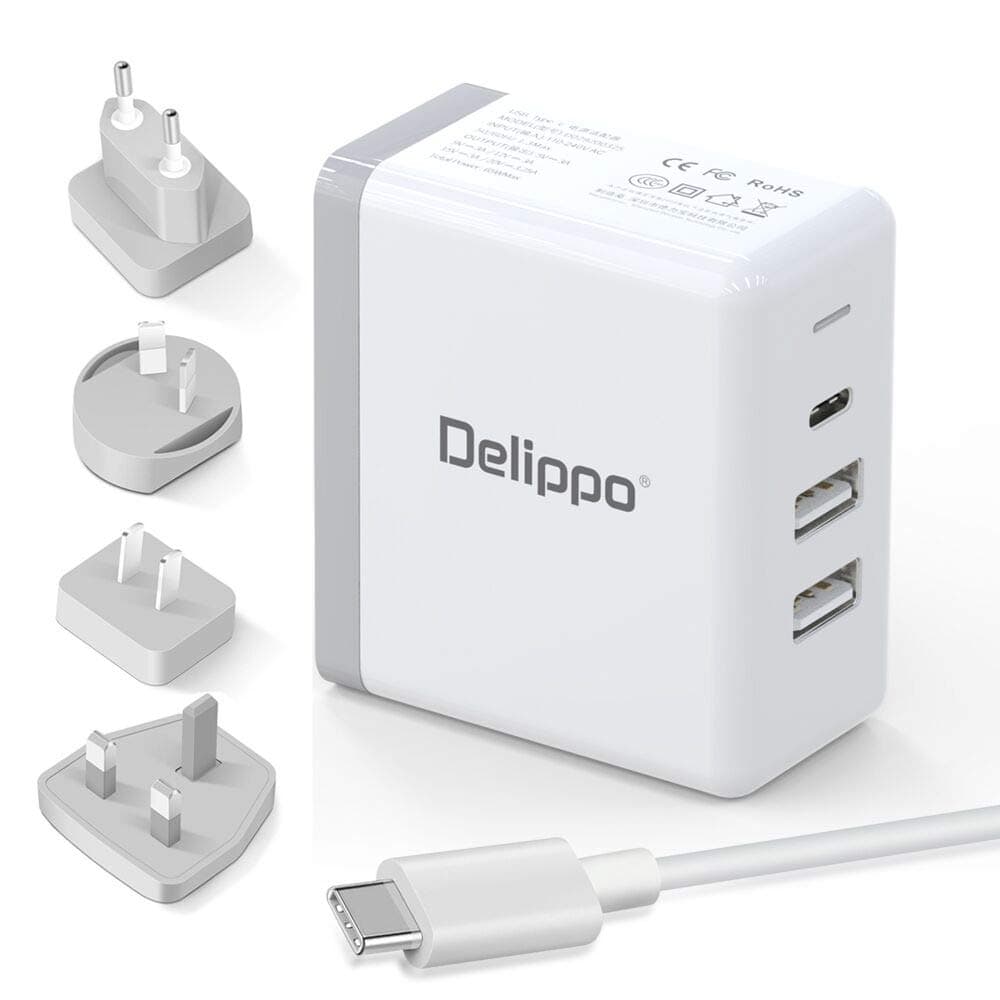 Delippo65W USB C Charger PD & QC 3.0 USB 3 in 1 Travel Wall Charger Adapter Compatible For Nintendo,Google Pixel,Galaxy S9 S8 Note8,iPhone X 8 for MacBook Pro 13/15,for MacBook 12,for Dell,for HP