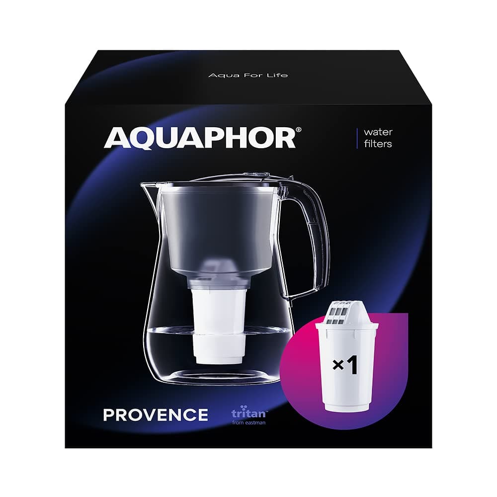 Provence Black Water Filter Jug Counter Top Design with 4.2L Capacity, 1 X A5 Filter Included, Reduces Limescale, Chlorine & Microplastics, Perfect for Families, Premium Quality Glass Effect