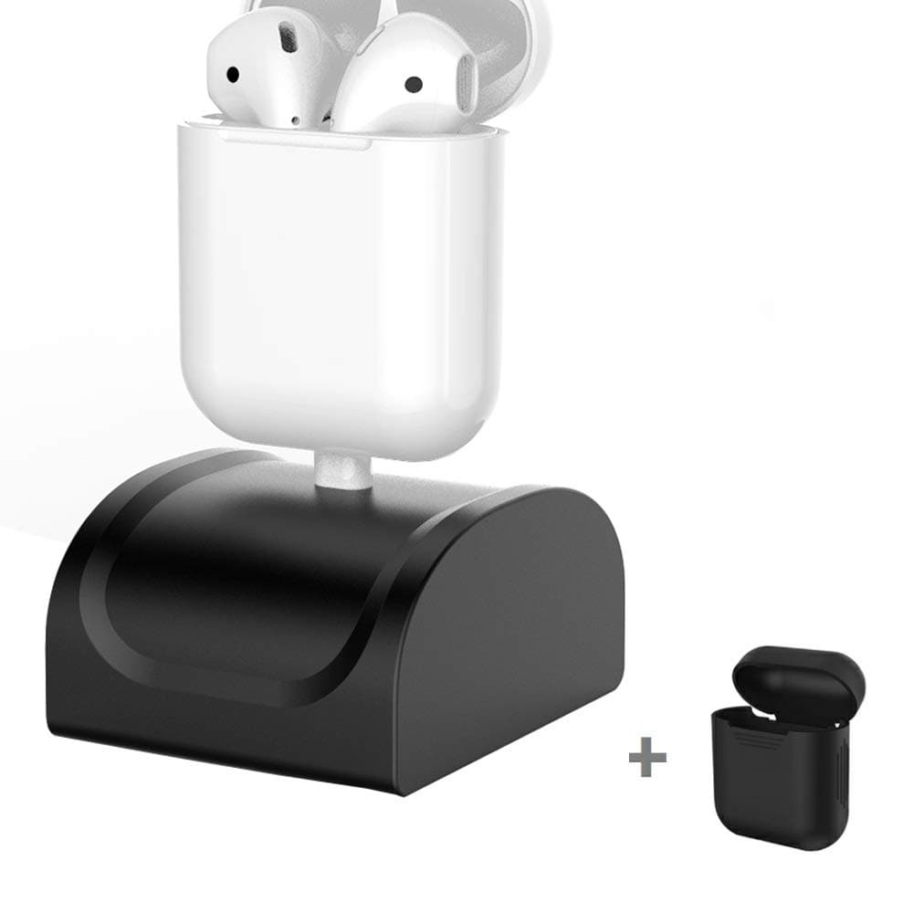 AirPods Stand Holder Docking Station Cable Management Desktop Stand for iPhone or Apple AirPods Charging Dock Station Silicone Black (Stand for Airpods)