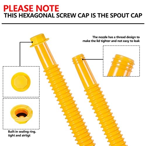 Gas Can Spout Replacement,Gas Can Nozzle,(3 Kit-Yellow) with 6 Screw Collar Caps(3 Coarse Thread &3 Fine Thread-Fits Most of The Cans) with Gas Can Vent Caps,Thick Rubber pad,Spout Cover,Base Caps