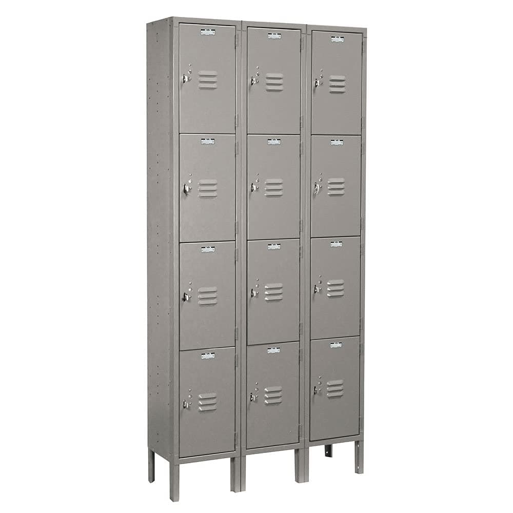 ValTec Four Tier 3 Wide 36" W x 12" D x 78" H Unassembled Metal Locker DDVT54043-12 Doors - Dove Gray - Steel Construction - Free Number Plates!