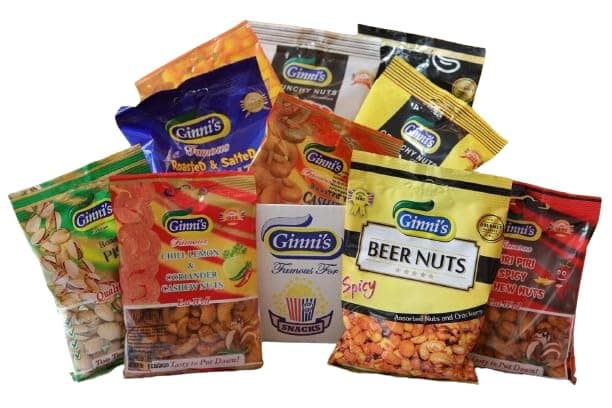 Ginni's Nuts Bumper Box - 11 packets - Cashews Pistachios Roasted Salted Peanuts Chilli Lemon Spicy Toasted Corn Honey - Perfect for Picnics BBQs Movie Nights Pantry Great Seasonal Gift