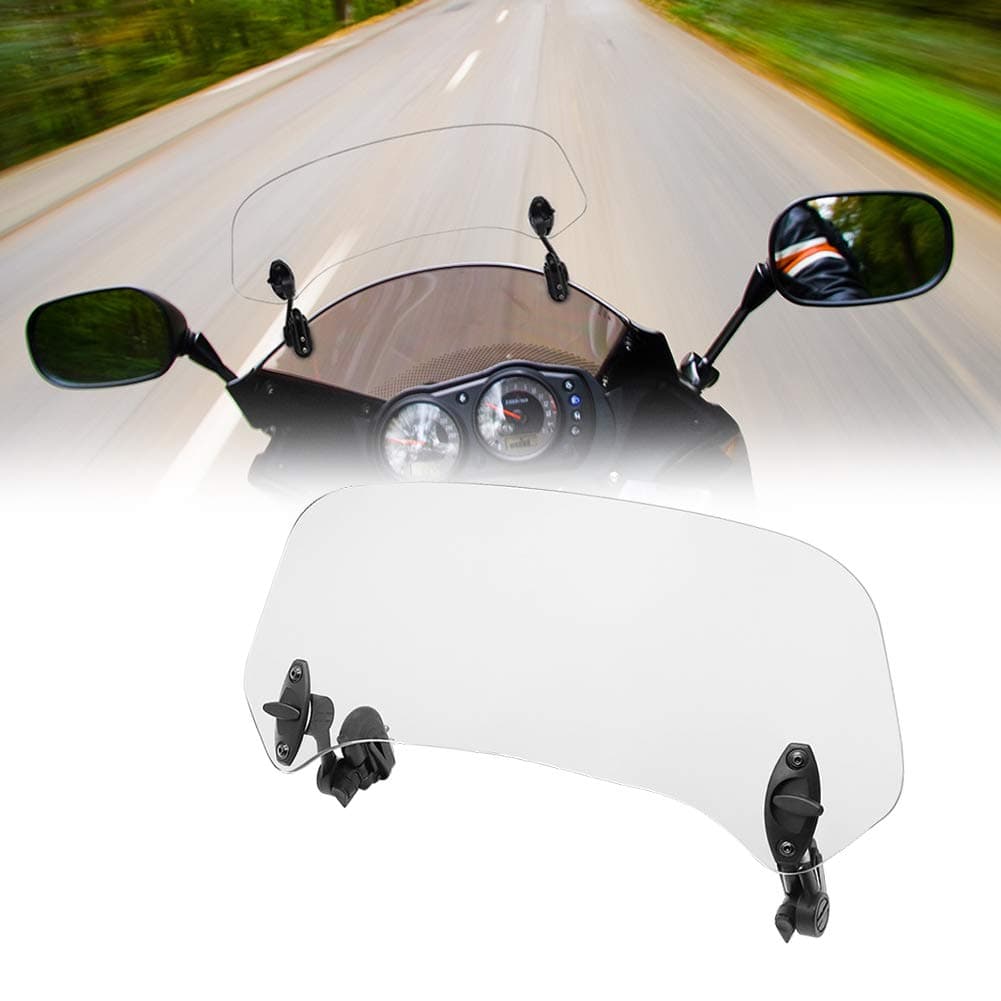 Motoparty Motorcycle Adjustable Windshield Extension - Universal Clip-on windscreen for Kawasaki Yamaha BMW Buell Ducati